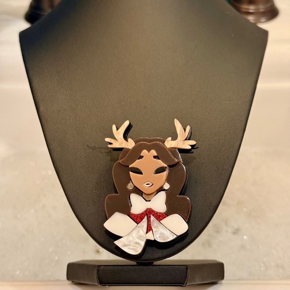 "Reindeer Games" Erstwilder Inspired Laser Cut Layered Acrylic Christmas Brooch